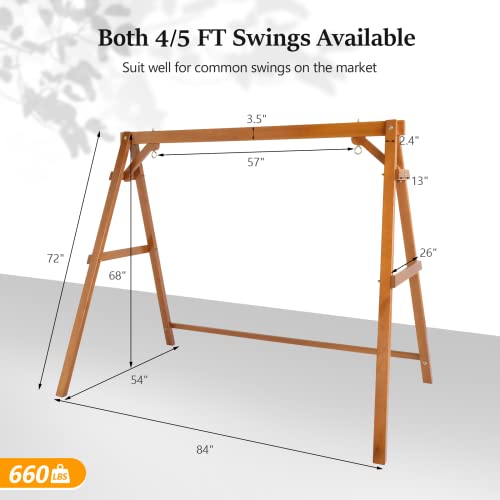 VINGLI Heavy Duty 660 LBS Wooden Swing Frame with Extra Bottom Connection Board, Upgraded A-Frame Porch Swing Bench Stand for Indoor & Outdoor (Brown)