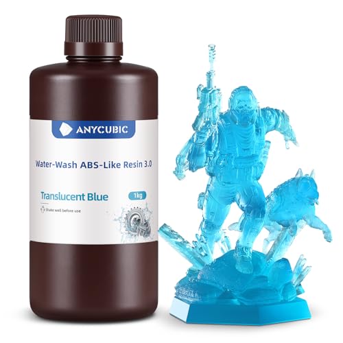 Image of ANYCUBIC Water Washable ABS-Like Resin 3.0, 3D Printer Resin, High Toughness and High Precision, Easy to Post-Process, Low Odor, Wide Compatibility for All LCD 3D Printers (Clear Blue, 1kg)
