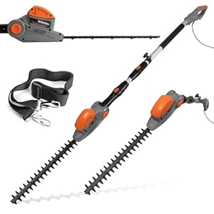 Terratek Corded Extendable Pole Hedge Trimmer 550W 2.5M Telescopic Hedge Trimmer Long Reach Hedge Cutter with 4 Position's, 10m Cable and Shoulder Strap Included
