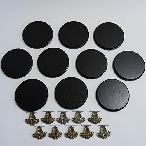 10 placas de cuña para cuña, tabla de especias, placa para trofeos, redonda, oscuro, AF 15 cm, con 10 hojas de roble.