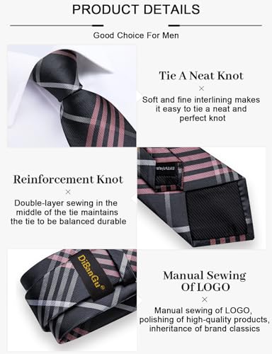 Image of DiBanGu Plaid Ties for Men Silk Checkered Necktie and Pocket Square Cufflinks Tie Clip Set with Gift Box for Wedding Business