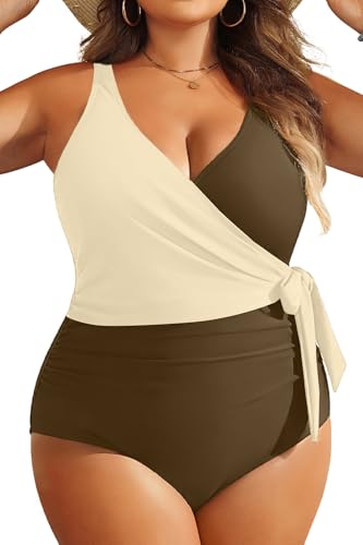 Image of Yonique Plus Size One Piece Swimsuits for Women Tummy Control Bathing Suits Full Coverage Swimwear