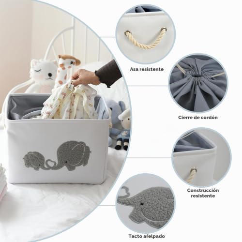 Miniatura 3 de Inough Cesta Grande Para Juguetes, Cestas De Regalo Para Bebé Vacía, Organizador De Almacenamiento De Tela Para Bebés, Cesto Juguetes De Elefante Con Cierre De Cordón, Decoración Para Hogar