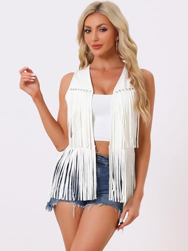 Allegra K Women's Fringe Vest Open Front Western 70s Outfits Faux Suede Tassel Cardigan2