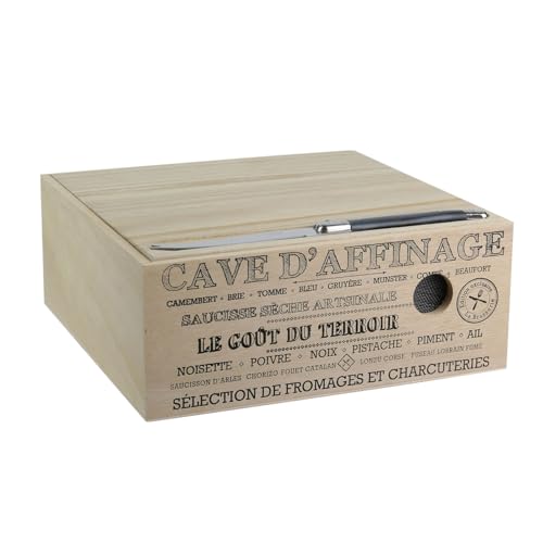 COOK CONCEPT - KA2361 Cave à Fromage et Charcuterie en Bois - Conçu pour Conservation Optimale - Couteau en Acier Inoxydable Inclus - Dimensions H10 x 25 x 25 cm -...