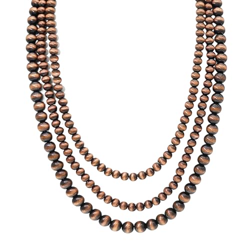 Multi strand Navajo Pearl Necklace Layer Navajo Pearls Western Jewelry for Women Boho Vintage Choker Turquoise Necklaces (bronze)