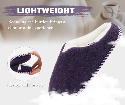Image of KuaiLu Womens Supportive Memory Foam Slippers Felt Fuzzy Lined Heel Cushion Lightweight House Shoes for Indoor Outdoor