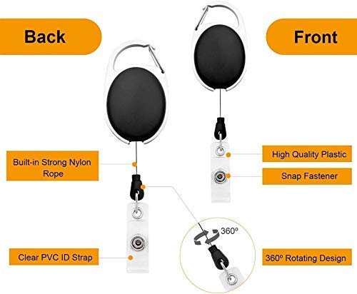 ANG ID Badge Card Holder Oval Pulley Retractable Reel Black(Pack of 2) 1