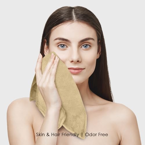 Image of HOUSSE Microfiber Face Towels | Ultra Absorbent, Odour-Free, Quick Dry 450 GSM Face Towel for Home, Gym, Travel, Running and Personal Use | 30x30 cm | Set of 4 in One Colour (Prairie Sand, Pack of 4)