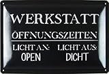 Ontrada Blechschild 20x30cm gewölbt Werkstatt Öffnungszeiten Open Deko Geschenk Metall Schild