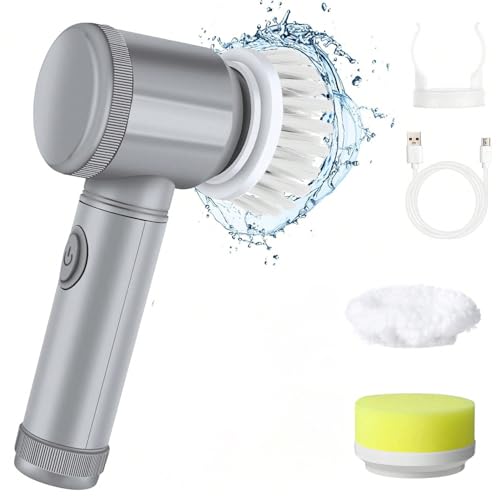 VALINK Electric Spin Scrubber Set, Portable Electric Cleaning Brush with Replaceable Brush Heads IPX7 Waterproof Rechargeable Low Noise Scrub Brush Gray Three