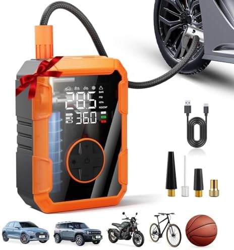 Lazyshine Portable Air Pump for Car Tires, 150 PSI Tire Inflator Cordless with LED Light, Rechargeable Auto Shut-off Air Compressor 2X Fast Inflation Tire Pumps for Car Bike Motorcycle Ball