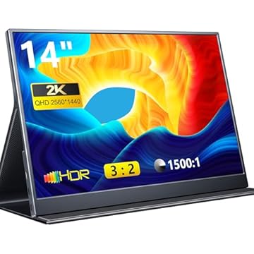 2K Screen, 14 polegadas IPS 2160x1440 laptop screen, dual USB C HDMI Segunda tela de computador, screen de jogo com 2 alto-falantes