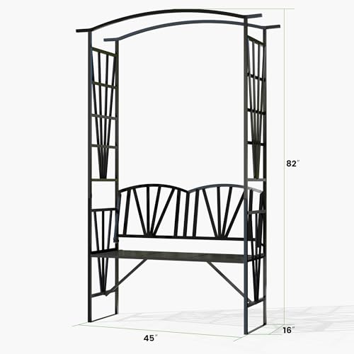 Jardineer Metal Garden Arbor with Bench, 45\" W x 82\" H x 16\" D, Rustproof Trellis Arbor for Climbing Plants, Sturdy Outdoor Garden Seat, Easy Assembly