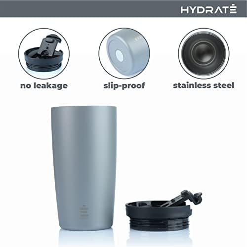 Hydrate Travel Mugs, Reusable Coffee Cups with Leak-Proof Lid, Multiple Colours, Stainless Steel Thermal Vacuum Mug for Hot and Cold, Insulated, Easy-Clean 500ml (Nardo Grey)