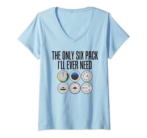 Only Six Pack Funny Pilot T Shirt – Airplane Flight Maglietta con Collo a V