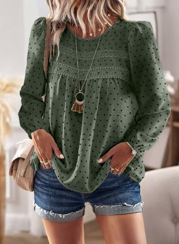 Image of Falechay Womens Tops Flowy Boho Dressy Casual Lace Cute Long Sleeve Shirts