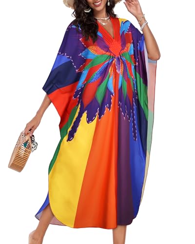 Image of Kaftan Dresses for Women V Neck Caftans Batwing Sleeve Beach Cover Ups | JILUVIN Plus Size Long Floral Print Dress, Loose Fit Maxi Casual Moomoo, Lounge House Mumu Nightgown Summer Vocation 2026