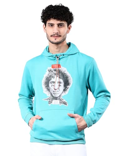 Image of The Indian Garage Co Men Green Relaxed Fit Placement Printed Overhead Hooded Sweatshirt