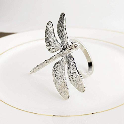 Hopbucan 12 Pcs Dragonfly Napkin Rings, Zinc Alloy Napkin Buckle Silver Napkin Ring For Hotel Wedding Holiday Table Decoration - Image 2