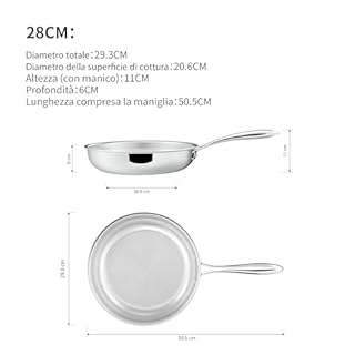 SANFELA Set di padelle a 5 strati in acciaio inox 2, con padelle in acciaio inox da 24 cm e 28 cm, lavabili in lavastoviglie e forno, padelle a induzione