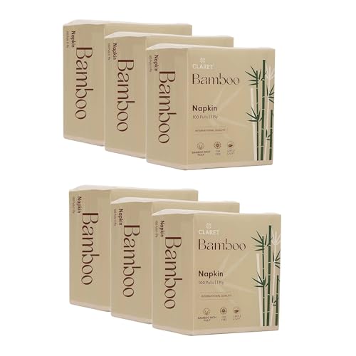 Image of Claret Bamboo Napkin | 1-Ply | 100 Pulls | Bamboo Rich Pulp | OBA Free | Gentle & Soft (Pack Of 6)