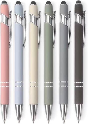 Image of 6 pcs 2 in 1 Stylus Pen Set Retractable Ballpoint Pen with Stylus Tip, 1.0 Mm Black Ink Pastel Color Metal Pens for Touch Screens (2 in 1 Stylus Pen Multi Colour)