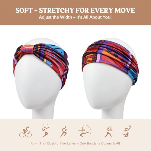 Image of Awumbuk Wide Headbands for Women Knotted No Slip Head Bands Soft Turban Headband Hair Accessories Boho African Solid Color Head Wraps for Women Yoga Workout (Orange)
