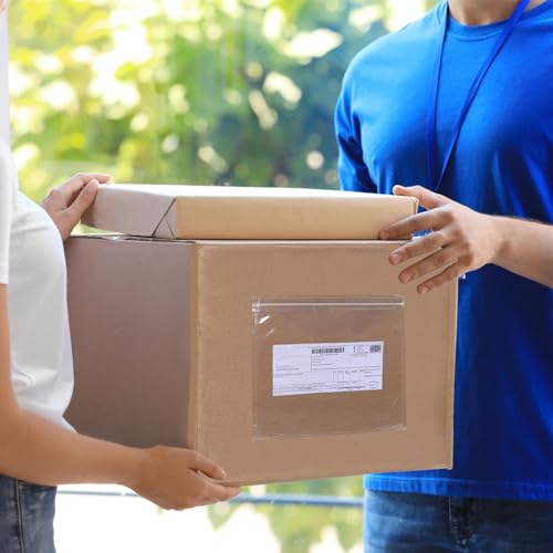 PATIKIL 4.5x5.5 Klarer Versandtaschenbeutel für Lieferscheine, 50er Packung, wasserdichte selbstklebende seitliche Lieferschein-Etikettenhüllen