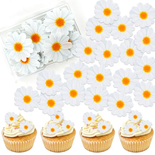 Essbare Blumen für Torte,40 Stück Gänseblümchen Tortendeko Blumen Essbare Blüten Kuchen Deko,Esspapier Blumen Cupcake Toppers für Fondant Muffin Geburtstag Hochzeit Baby Dusche Party Dekoration