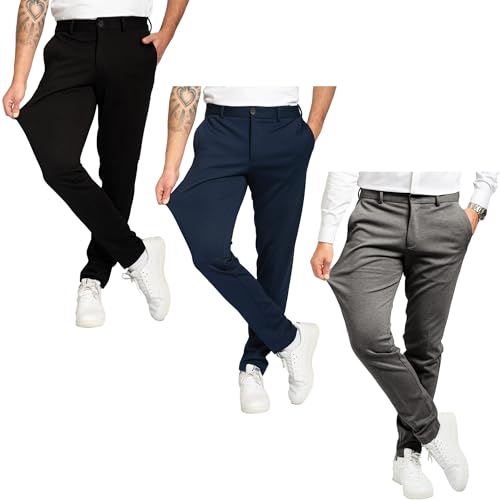 Pantalon homme performance pants fini les plis lot de 3 noir marine gris