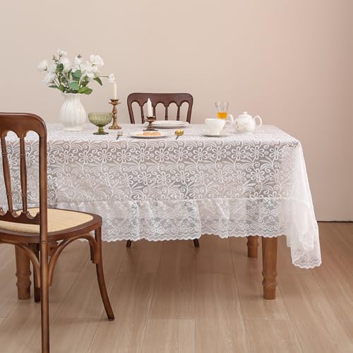 Tootop YYDS White Tablecloth Lace Embroidered Floral Tulle Tablecloth thumb #4