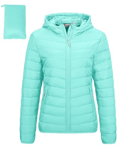 Image of Outdoor Ventures Women's Packable Lightweight Full-Zip Puffer Jacket with Hood Quilted Winter Coat