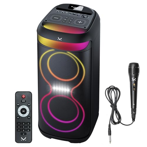Telecomando in dotazione Majestic FIRE 38 – Speaker Wireless audio 5.3, Luci LED multicolor 6 effetti, ingressi USB/Micro SD/AUX/Mic, TWS, batteria ricaricabile, telecomando e microfono a filo inclusi