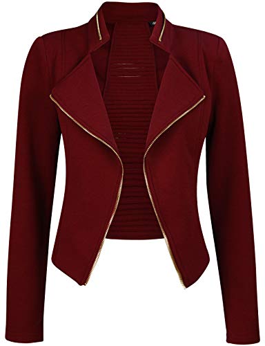Michel Womens Casual Zip Up Blazer Slim Fit Crop Jacket Medium
