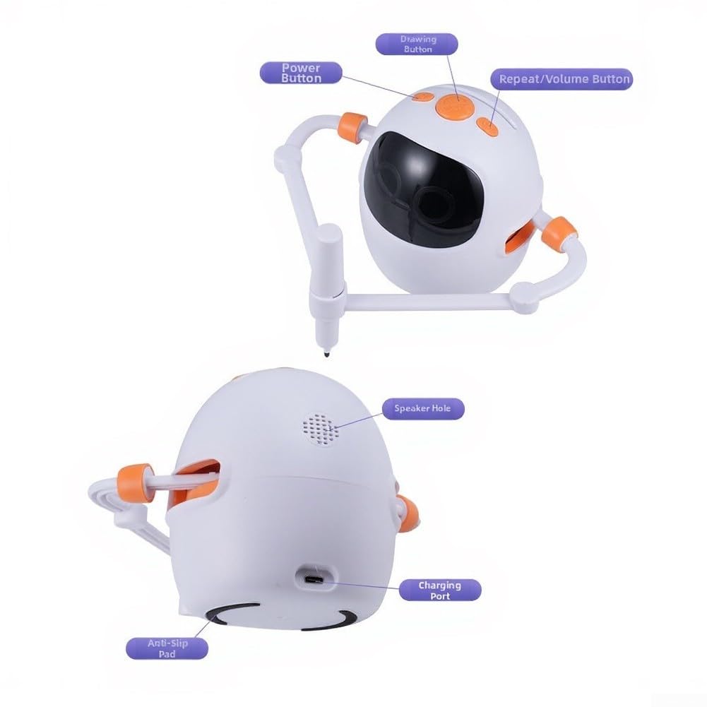 Robot da disegno per bambini, giocattolo educativo interattivo con 100 schede modelli, robot da colorare automatico con 5 penne e lavagna, regalo educativo per ragazzi e ragazze dai 4 anni in su