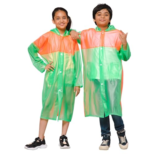 Image of THE CLOWNFISH Polyester Puddle Jumper Series Unisex Kids Waterproof Single Layer Pvc Standard Length Longcoat /Raincoat With Adjustable Hood.