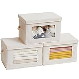 Citylife 3 Pack Storage Bins with Lids, Fabric Foldable Storage Bins with Soft Cord Handles, Canvas Storage Bin with Lid for Organizing Clothes,...