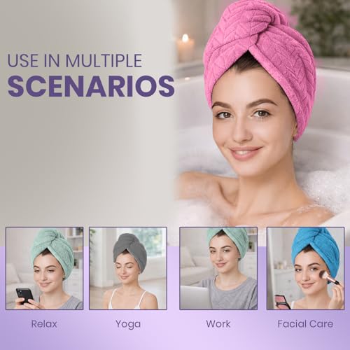 Image of MAXOSHINE Hair Towel Wrap for Women-Quick Drying Microfiber Towel for Hair with Elastic Loop for Tying-Super Absorbent Head Towels Wrap for Ladies Hair Turban (Light Green)