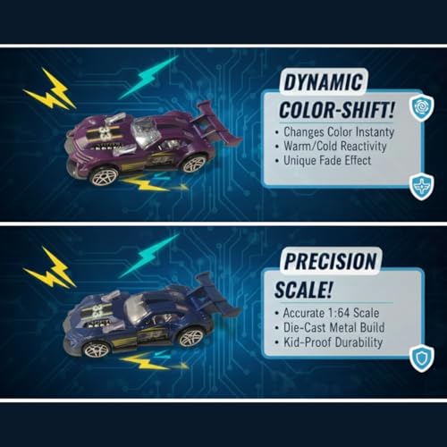 Image of GENIE'S TOY BUS Color Changing Die-Cast Racing Car I 1:64 Scale Temperature Sensitive Paint Sports Car I Change Color with Water I Kids Collectible Toy for Ages 3+ I Best Birthday Gift for Kids