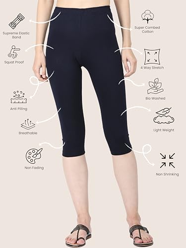 Image of Robinbosky Premium Stretchable Cotton Capri Legging for Women | Suitable for Formal wear & Casual wear | High-End Elastic Makes. The Leggings Squat Proof and Durable for Travel, Yoga, & Workout.