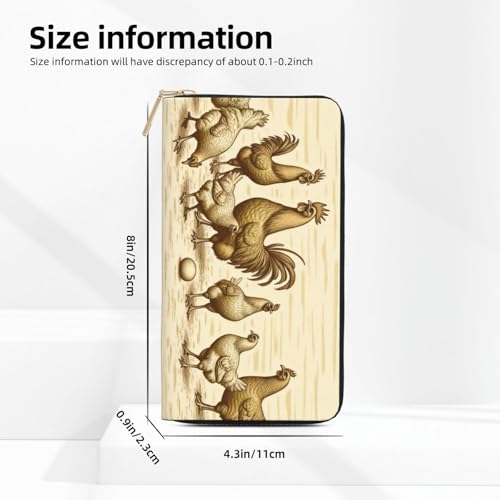 Wallet Women - Vintage Brown Chicken Print Leather Wallet for Women with Zipper, Cute Bifold Long Ladies Wallets2