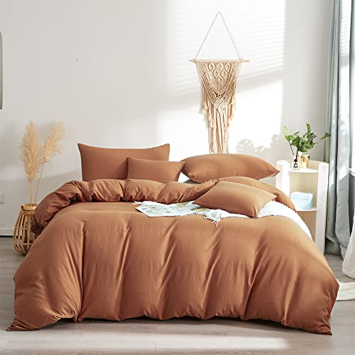 Enipate Juego de funda de edredón de color naranja quemado, 3 piezas, funda de edredón de microfibra suave lavada, funda de edredón y 2 fundas de almohada transpirables Cover
