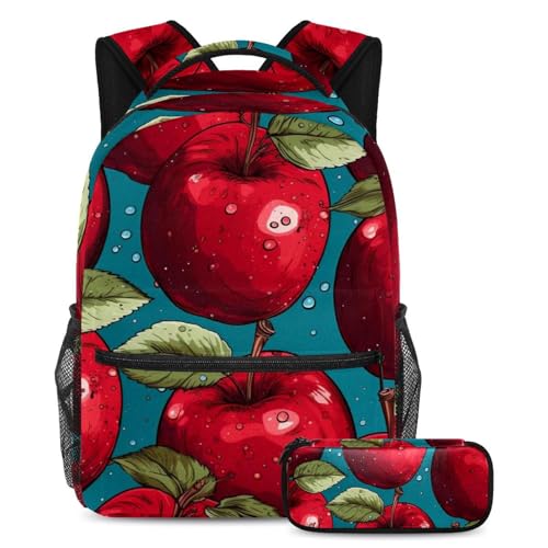 Sac à dos grande capacité garçons filles cartable vintage fruits rouges trousse