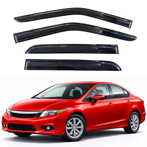 Image of KPY Rain Guards Fit for 2006-2011 Honda Civic, Out-Channel Window Visors Vent Wind Deflectors 4PC, Car Accessories for 06-11 Civic (Sedan Only)