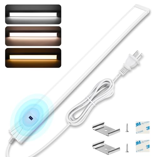 16 Inch Under Cabinet Lights Plug in, 96 LED with Hand Wave, 3 Colors Dimmable Under Cabinet Lighting, 8W 500 Lumen, Under Counter Lights for Kitchen Cupboard Closet Desk Office Garage,1 Pack