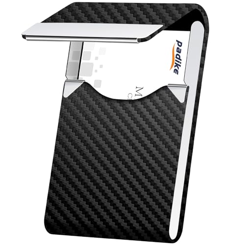 Image of Padike Professional Business Card Holder PU Leather Business Card Case Name Card Holder Slim Metal Pocket Card Holder with Magnetic Shut (Black-1)