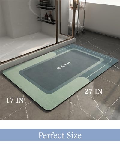 Image of MontVoo-Bath Mat-Bath Rug Non Slip Super Absorbent Stain Resistant Quick Dry Thin Bathroom Rug-Bath Mats for Bathroom Floor Bathtub Vanity-Bathmat Bath Rug Easy Care 17 inchx27 inch Green