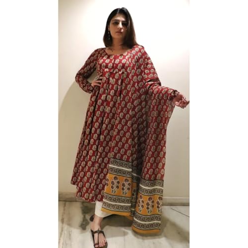 Image of Klosia Women Printed Anarkali Kurta and Pant Set with Dupatta | Printed Kurta Set | Viscose Kurta Set | Women Kurta Set | Summer Suit Set |