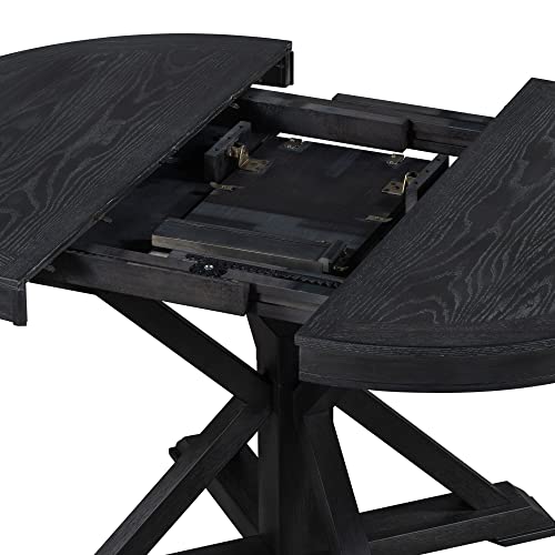 Kaimei Retro Extendable Dining Table with Leaf, Espresso for 6 People, Oval/Round Dining Room Table with X-Shaped Base